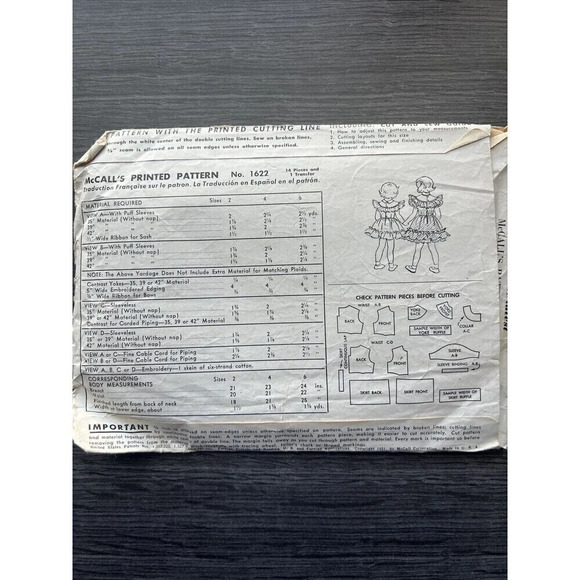 McCall’s 1951 Vintage Girls Ruffled Full Skirt Party Dresses Sewing Pattern 1622 - Picture 2 of 5